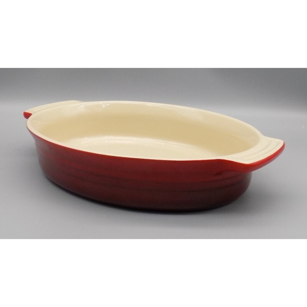 Le Creuset Au Gratin Baking Dish Cerise Red Stoneware Casserole 12 1/2" x 8 1/2"